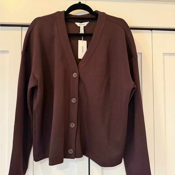 New w/tags SPANX Air Essentials Truffle Brown Button-Up Cardigan - Picture 4 of 5